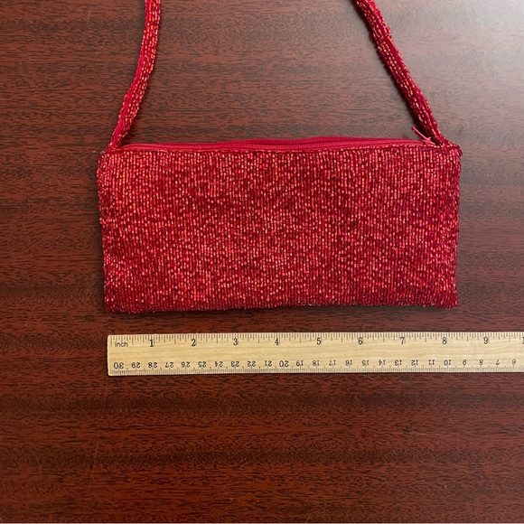 Red Beaded Micro Purse Bag Clutch Baguette Handmade in Nepal - Picture 6 of 8